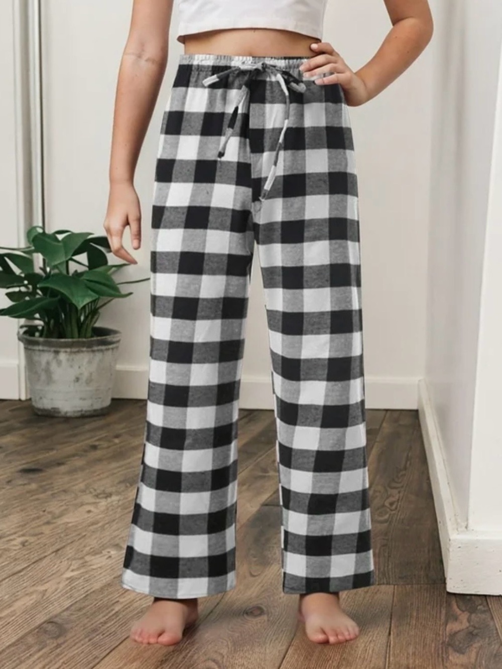 Comfy Buffalo Plaid Pajama Pants Black White Checkered Loungewear M